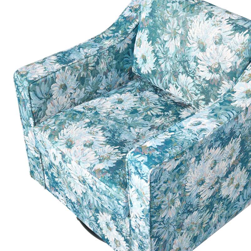 Patterned Linen Swivel Armchair Floral Accent Chair for Living Room