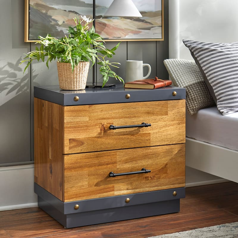 Lifestorey Drake 2-Drawer Nightstand - Brown/Charcoal Grey