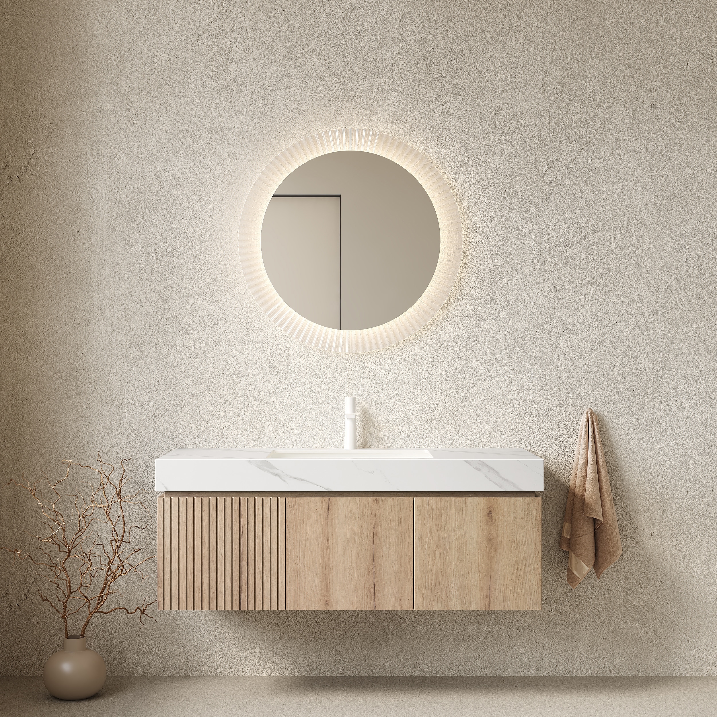 Floating Bathroom Vanity with Sintered Stone Top and Undermount Ceramic Basin