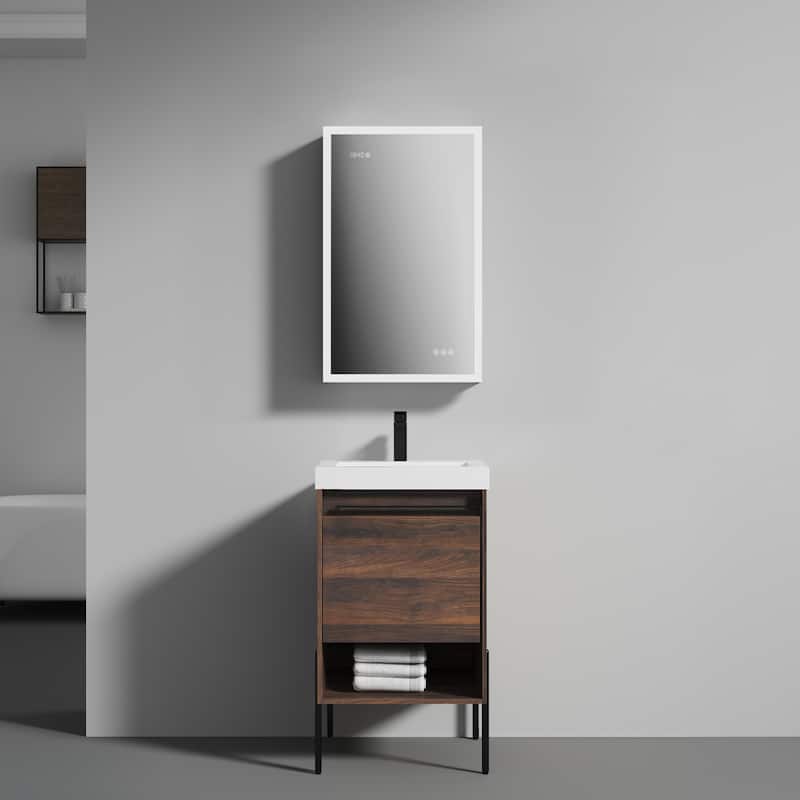 Freestanding Bathroom Vanity Set with Open Shelf & Topmounted Sink - CaliWalnut