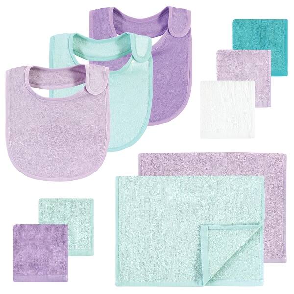 slide 1 of 1, Hudson Baby Infant Girl Rayon from Bamboo Bib, Burp Cloth and Washcloth 10Pk, Purple Mint, One Size - Purple Mint - One Size One Size - Purple Mint