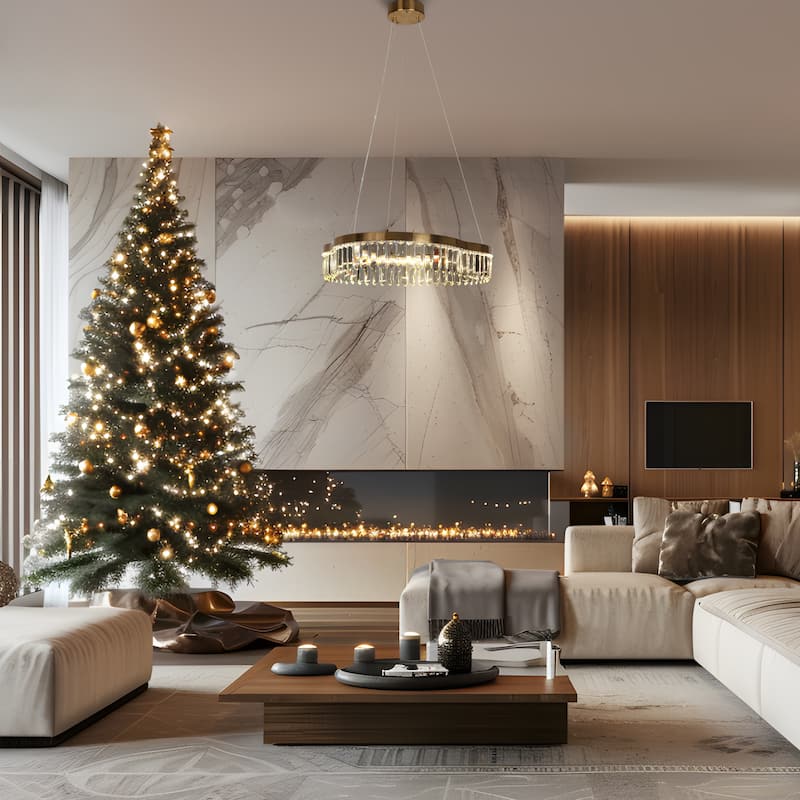 Modern Gold LED Crystal Drum Chandelier for Dining Living Room