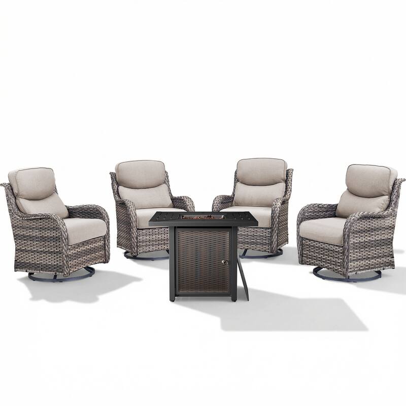 Pocassy 30 In Outdoor Fire Pits with Patio Swivel Glider Chari Set.