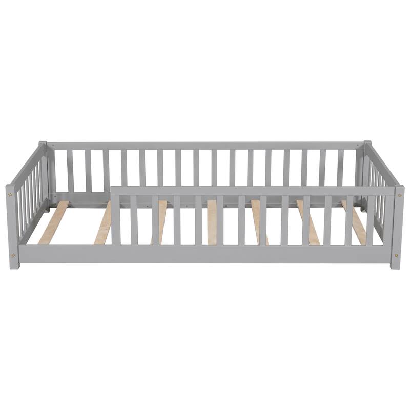 Twin Floor Platform Bed with Fence without Door