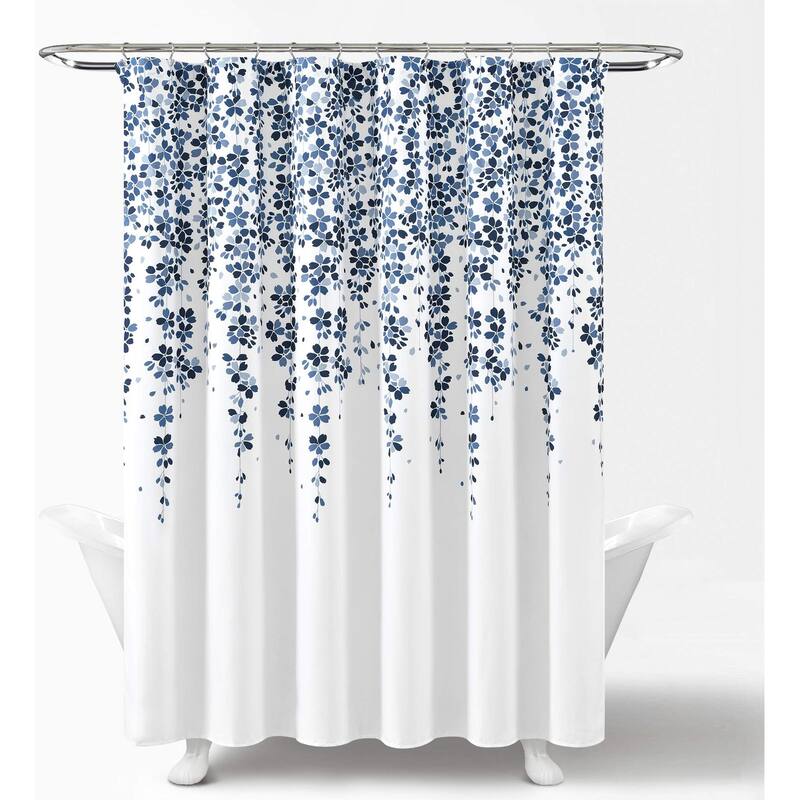 Weeping Flower Shower Curtain, 72"x72", Navy & Blue Floral Design