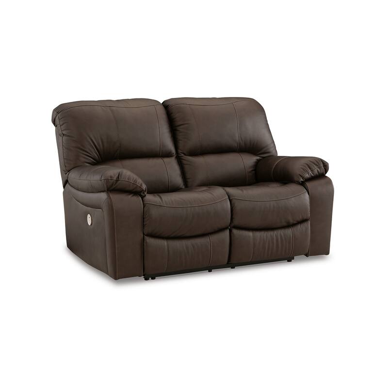 Niy 65 Inch Power Recliner Loveseat, Cushioned, Dark Brown Leather - Brown