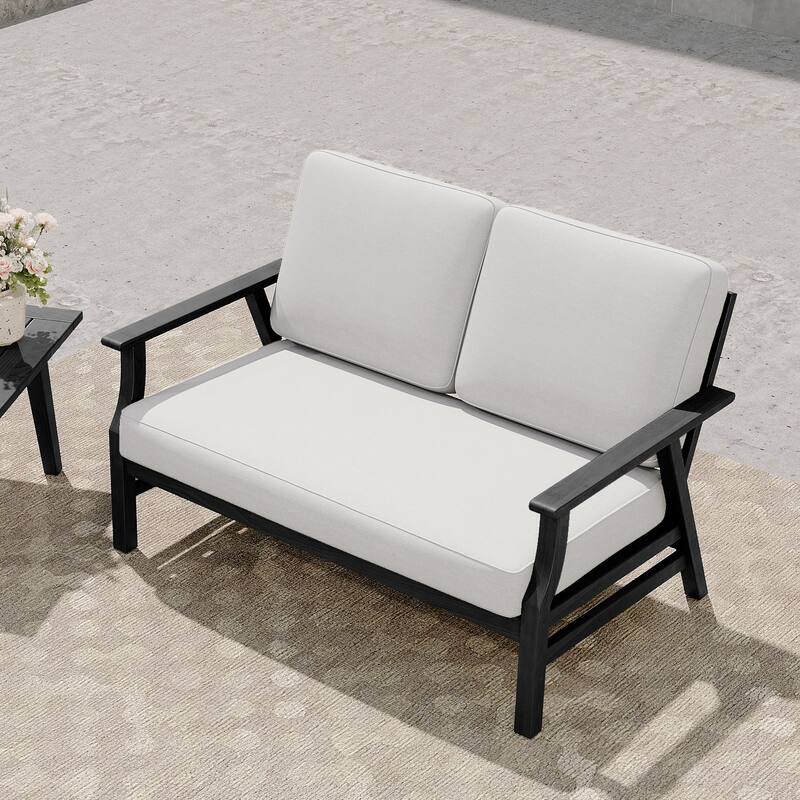 Casual Wood Cushioned 5-Piece Outdoor Patio Conversation Set