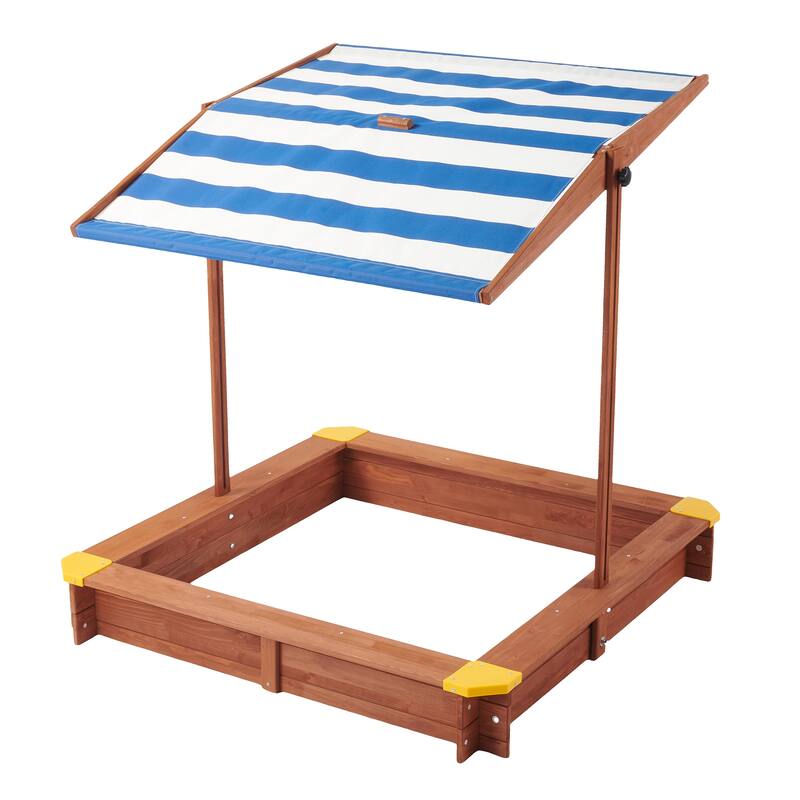 Kids Sandbox with Cover, 46" Wooden Sand Box w/Adjustable Canopy, Large Outdoor Cedar Sandpit for Backyard Play