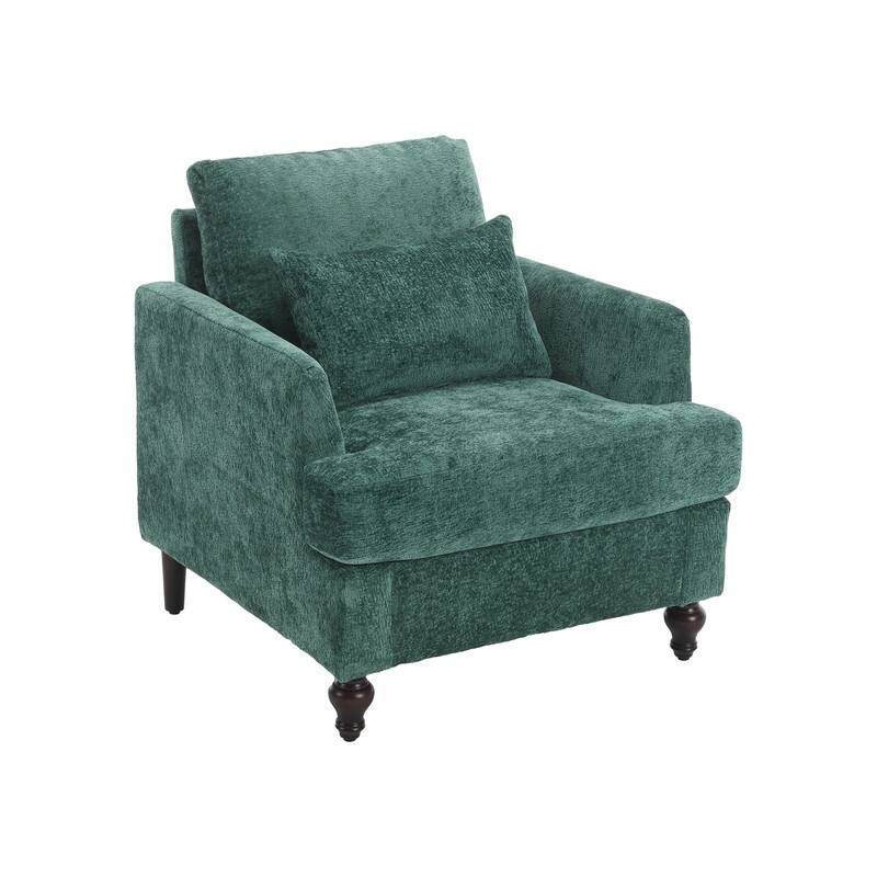 Mid Century Modern Chenille Fabric Armchair with Solid Wood Frame