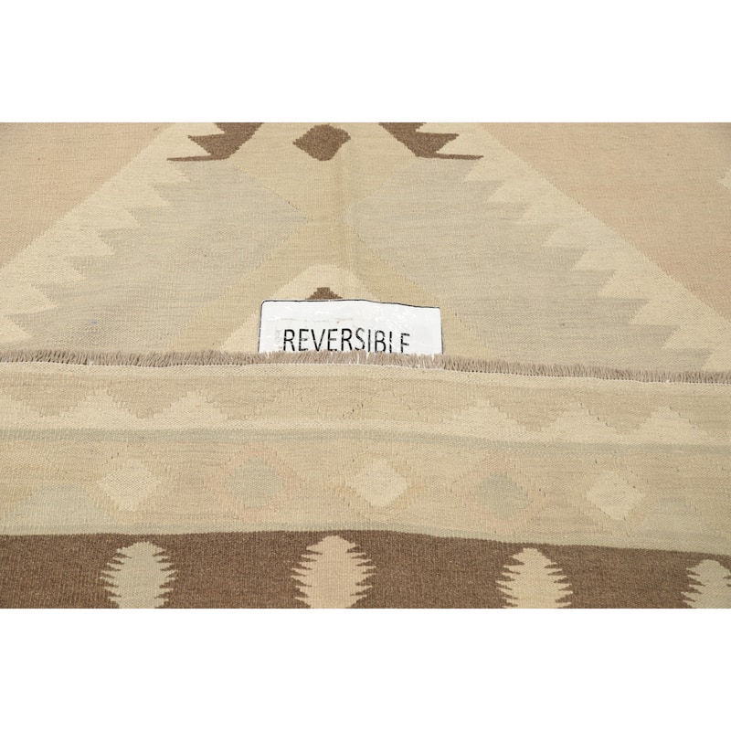 Hand Woven Oriental 100% Wool Carpet Southwestern Tribal Beige & Ivories Kilim Area Rug - 13' 1'' X 10' 0''
