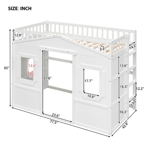 Solid Construction Twin Size House Kids Bed Loft Bed With Ladder