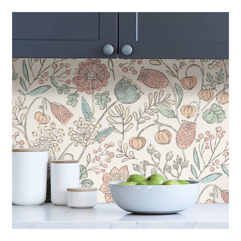 NuWallpaper Pastel Southern Trail Hand-drawn Floral Peel-and-Stick Wallpaper - 216in x 20.5in x 0.025in