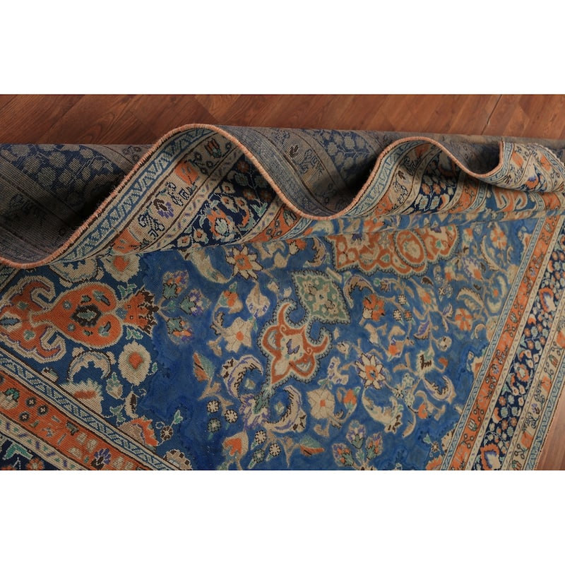 Blue & Orange Tabriz Persian Area Rug Handmade Wool Carpet - 6'8"x 9'3"