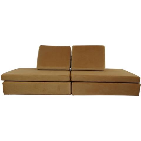 Critter Sitters Lil Lounger Kids Play Couch with 2 Foldable Base Cushions and 2 Triangular Pillows in Tiger