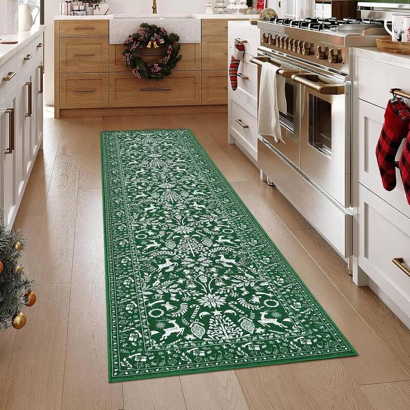 Christmas Non Shedding Xmas Decorative Throw Rug for Living Room, Bedroom, Green