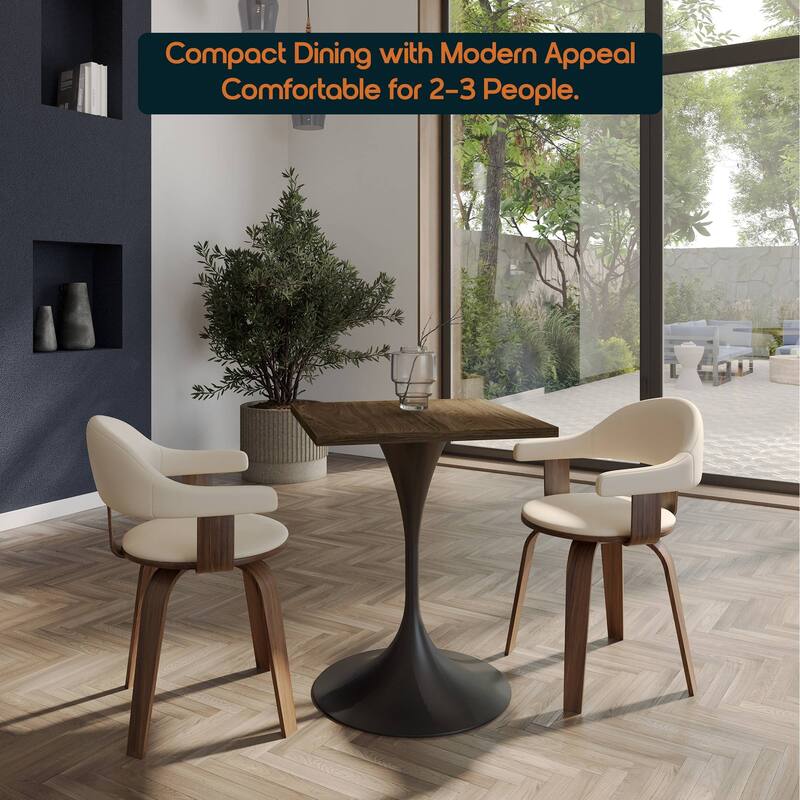 Verve 24 in. Wide Dining Table Square MDF Wood Tabletop in Black Stainless Steel Pedestal Base Accent Kitchen Table