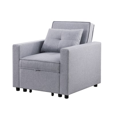 Vito 34 Inch Convertible Sleeper Armchair, Side Pocket, Light Gray Linen