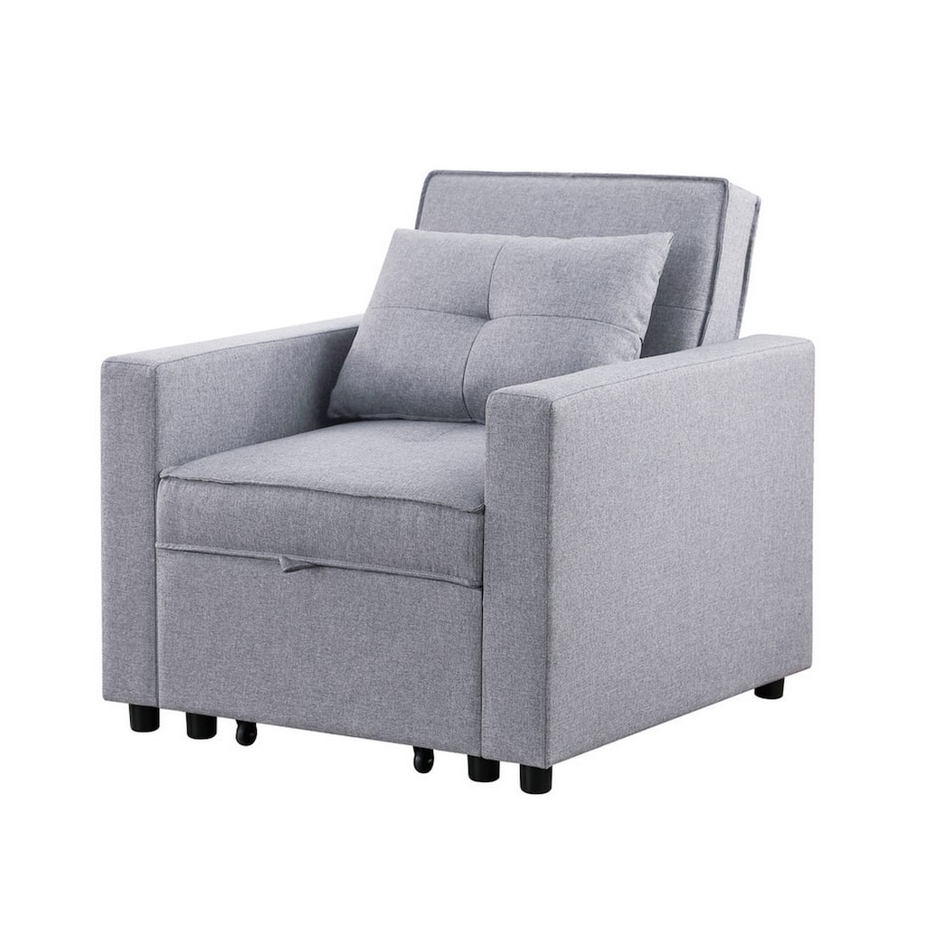 Vito 34 Inch Convertible Sleeper Armchair, Side Pocket, Light Gray Linen