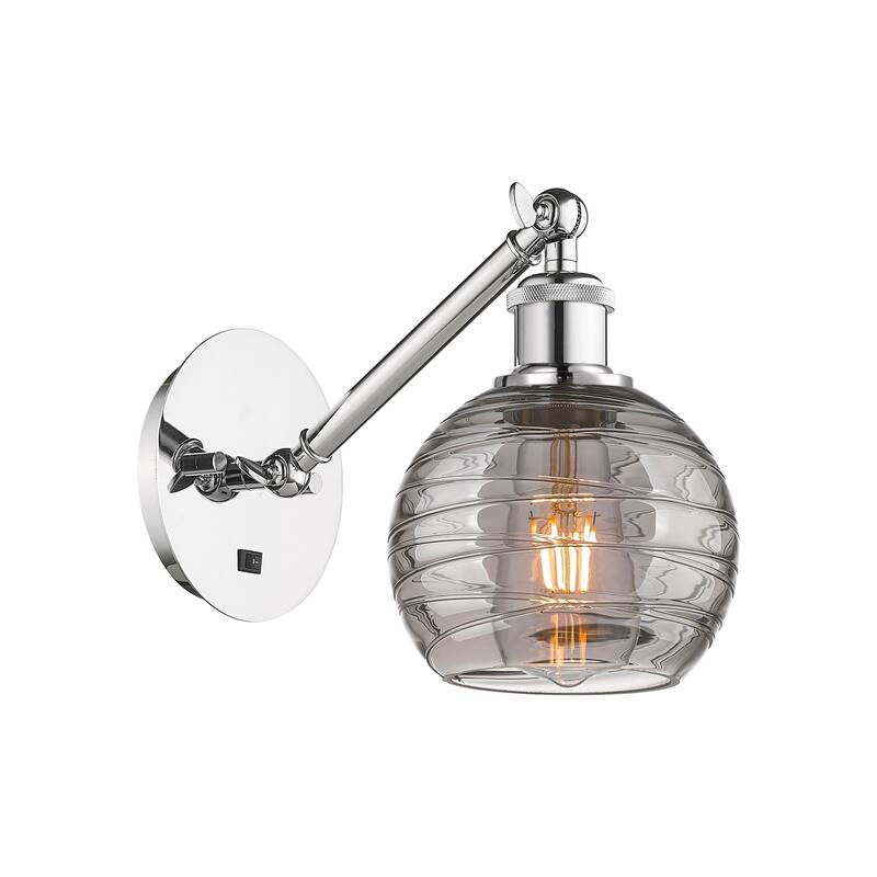 Innovations Lighting 317-1W 8 6 Athens Deco Swirl Sconce Athens Deco - Polished Chrome / Light Smoke Deco Swirl