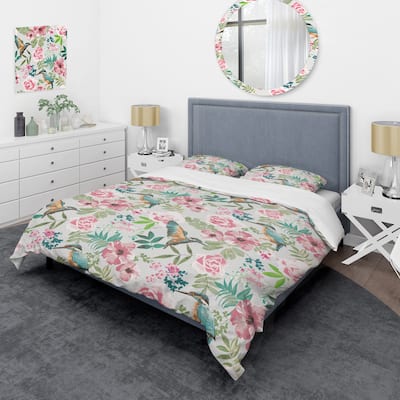 Designart 'Retro Flower and Green Leaf I' Cabin & Lodge Duvet Cover Set