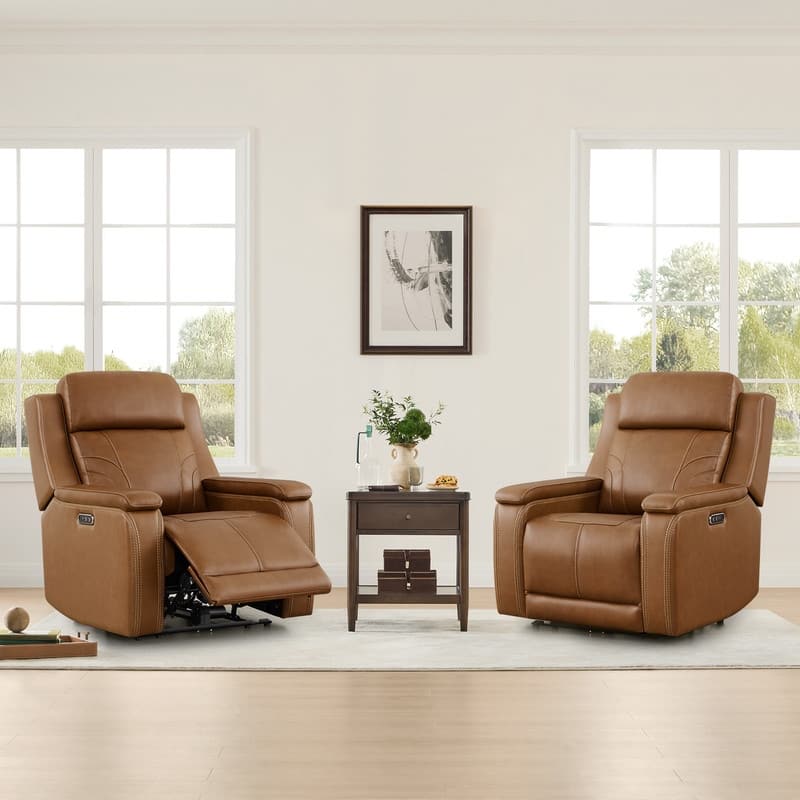 Spruce & Spring Dual Motors Genuine Leather Power Lay Flat Recliner with Power Headrest