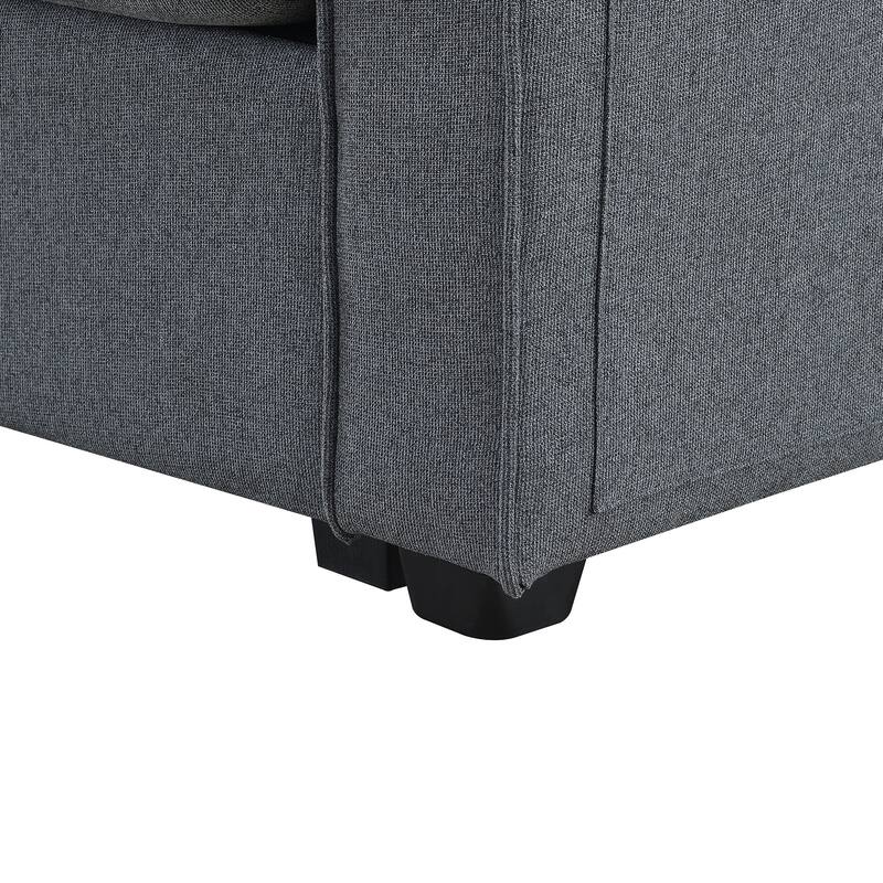 104" 4-Seater Modern Fabric Sofa with Armrest Pockets and 4 Pillows, 3 Colors, Dark Grey