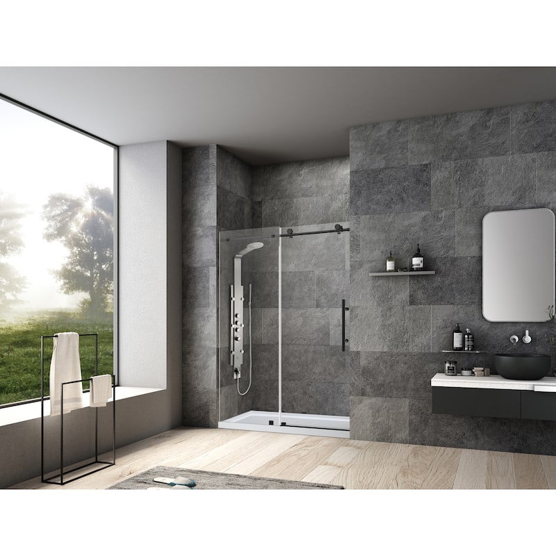 Vanity Art 56–60" W x 76" H Frameless Sliding Shower Door with Clear Tempered Glass
