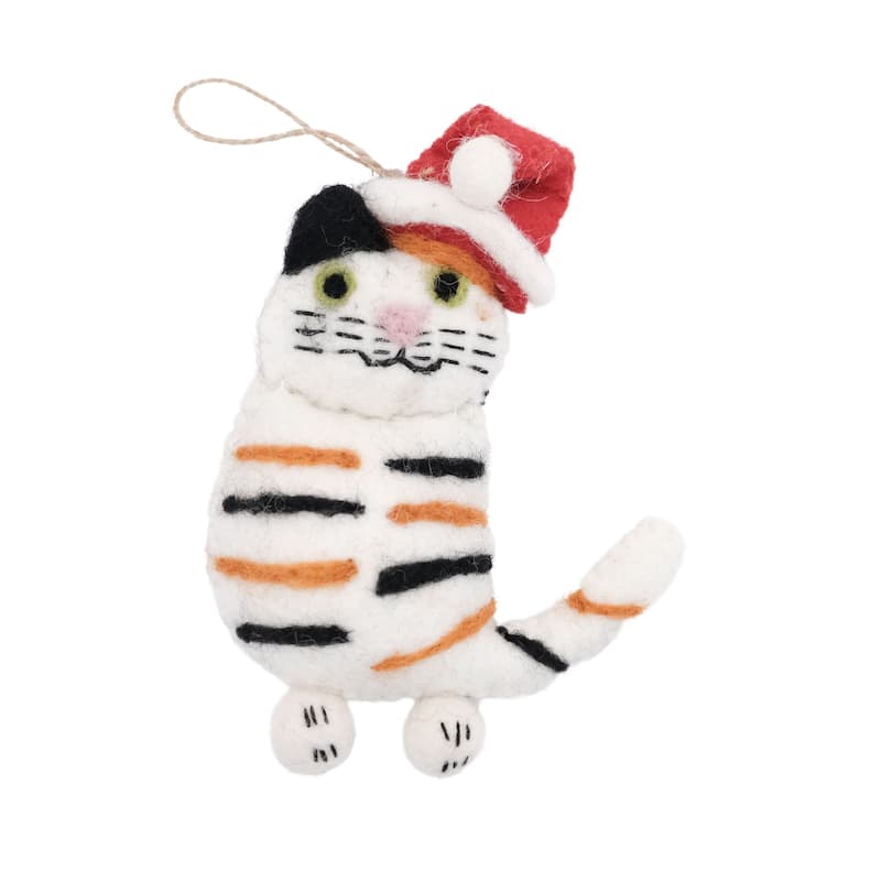Handmade Felt Calico Santa Cat Felt Ornament