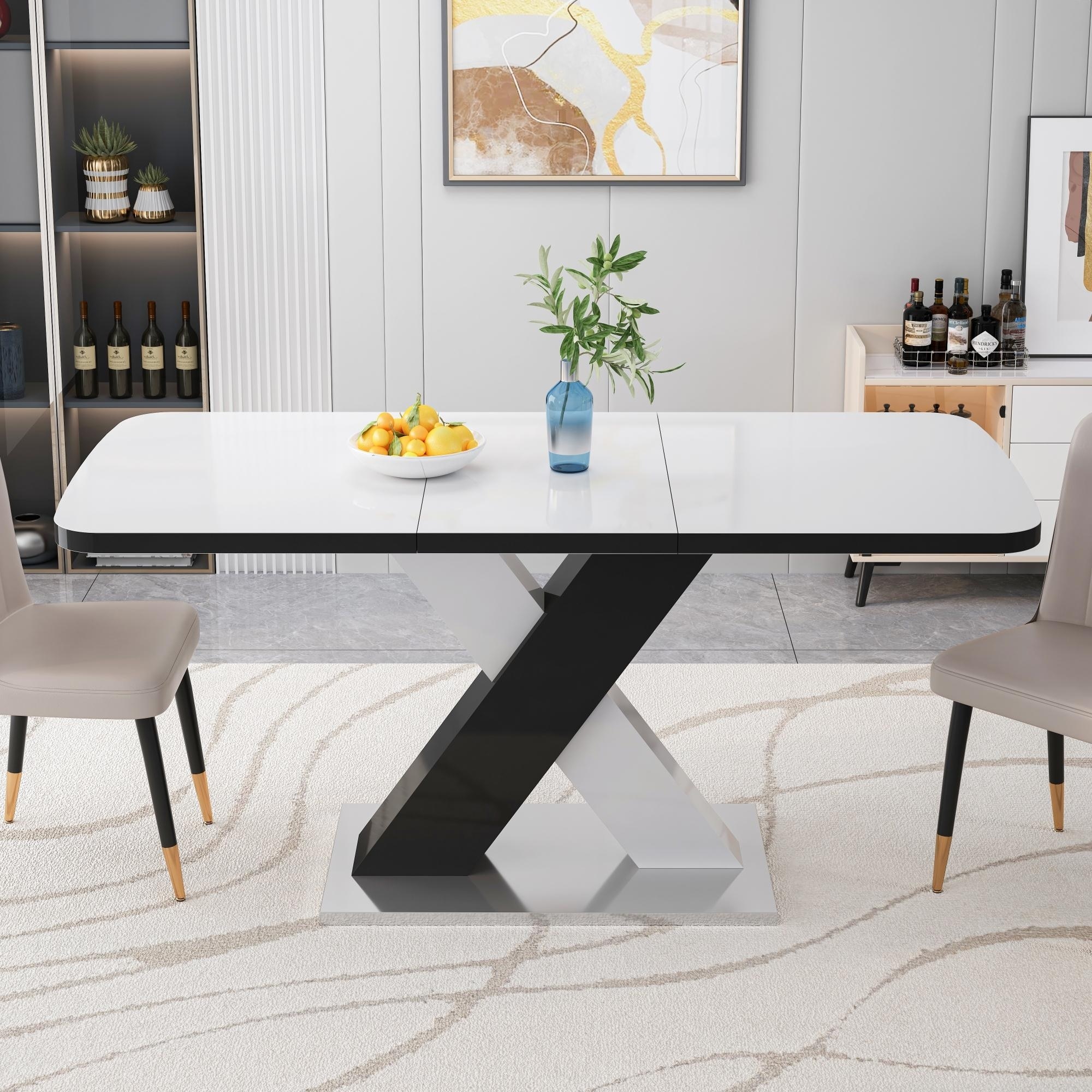 Modern Rectangle Extendable Dining Table with X-Shaped Base