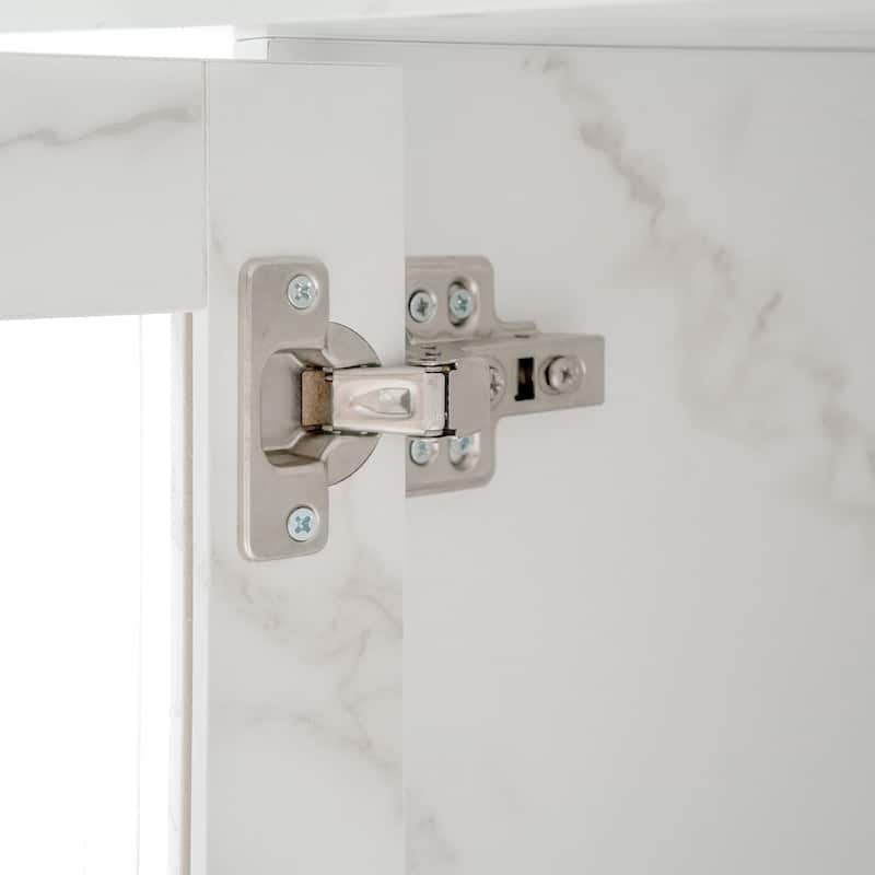 47-63" Modern Extendable Dining Table with Marble Top, Storage Leg & Metal Base