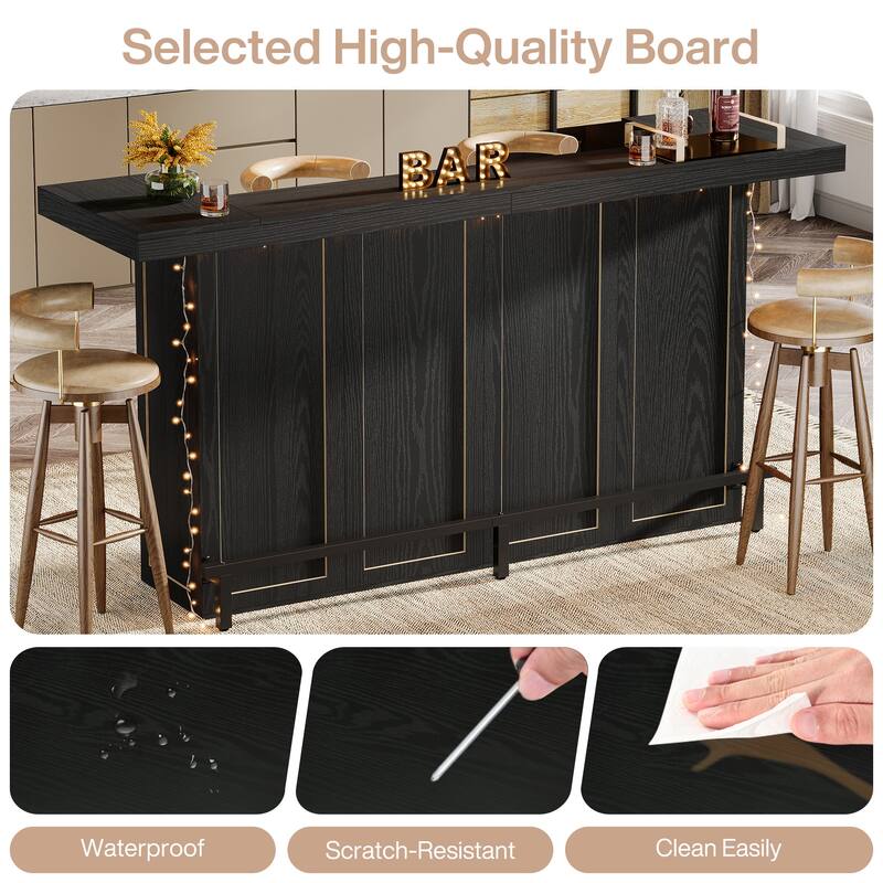 4-Tier Wooden Bar Table, 70.9" Large Home Bar Unit with Storage Shelves for Home, Patio, Basement