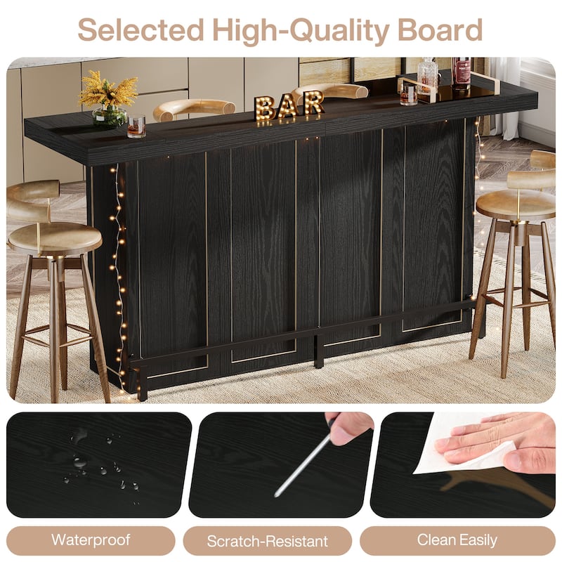 70.9-Inch 4-Tier Bar Table, Large Wooden Home Bar Unit