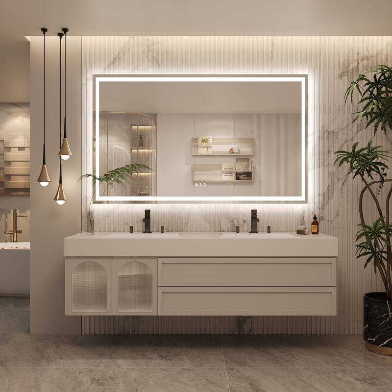 Frameless LED Front Light and Backlit 3 Colors Dimmable Anti-Fog Wall Bathroom Vanity Mirror
