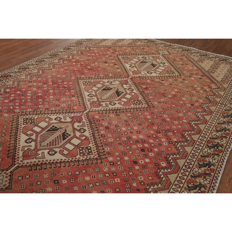 Pink Bakhtiari Vintage Persian Area Rug Hand-Knotted Wool Carpet - 7'2" x 9'11"