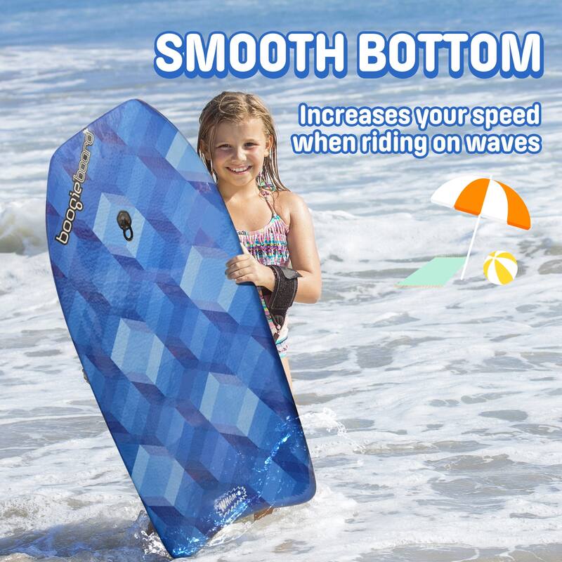 Wham-O 33" Body Board for Beach, Lightweight Boogie Boards with EPS Core, Fiber Clad Bodyboard with Wrist Leash - Blue