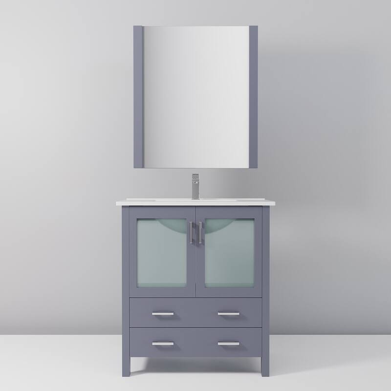 30-inch Bathroom Vanity with Ceramic Top, Stainless Steel Faucet, and Mirror - Scratch & Stain Resistant Surface