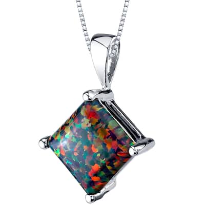 14k White Gold Gold Princess Cut Created Black Opal Pendant