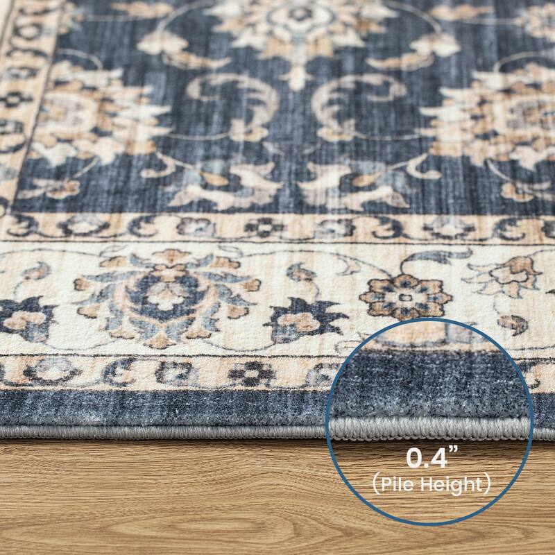 Glitzhome Traditional Distressed Floral Boho Printed Oriental Area Rugs