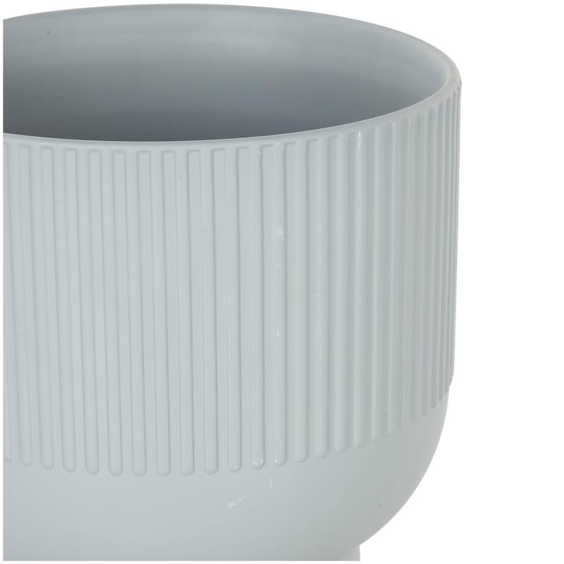 Ceramic Indoor Outdoor Planter with Linear Grooves and Tapered Bases - Set of 3 Black, Light Blue, White - Roche River Decor