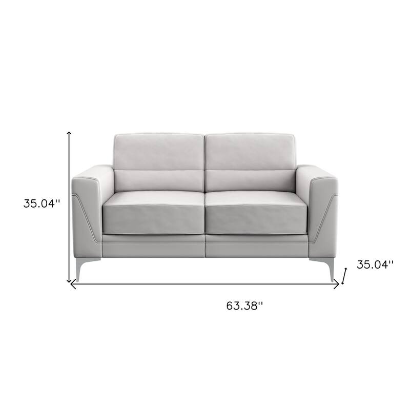 HomeRoots 63" Light Gray And Silver Faux Leather Loveseat - 63.38' X '35.04' X '35.04