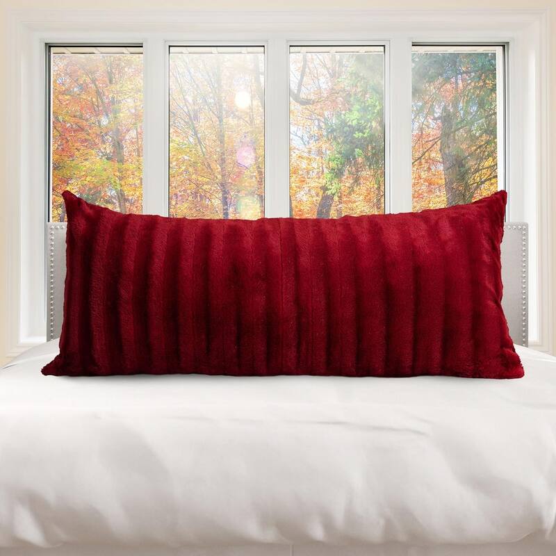 Cheer Collection 18x40 Faux Fur Decorative Throw Pillow - Maroon