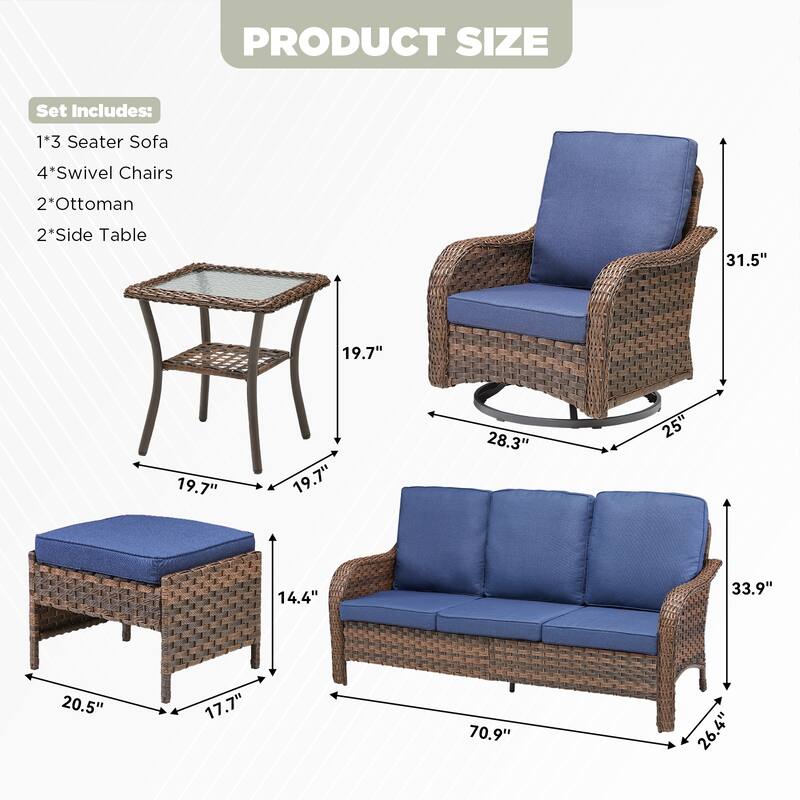 Pocassy Outdoor Patio Furniture Set PE Wicker Sofa Set