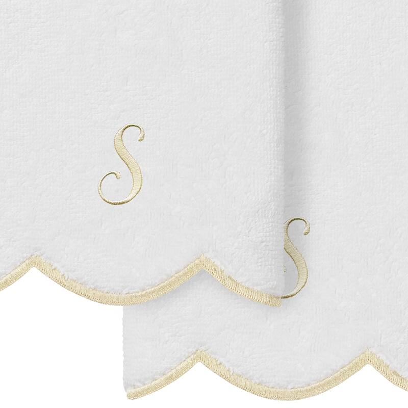 Authentic Hotel and Spa 100% Turkish Cotton Beige ADORNIA Scallop Personalized 2 Piece Fingertip Towel Set - 2 Fingertip Towels