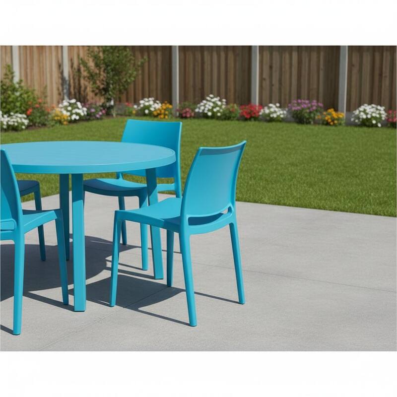 Set of Four Blue Heavy Duty Plastic Outdoor Stacking Dining Chairs - Blue