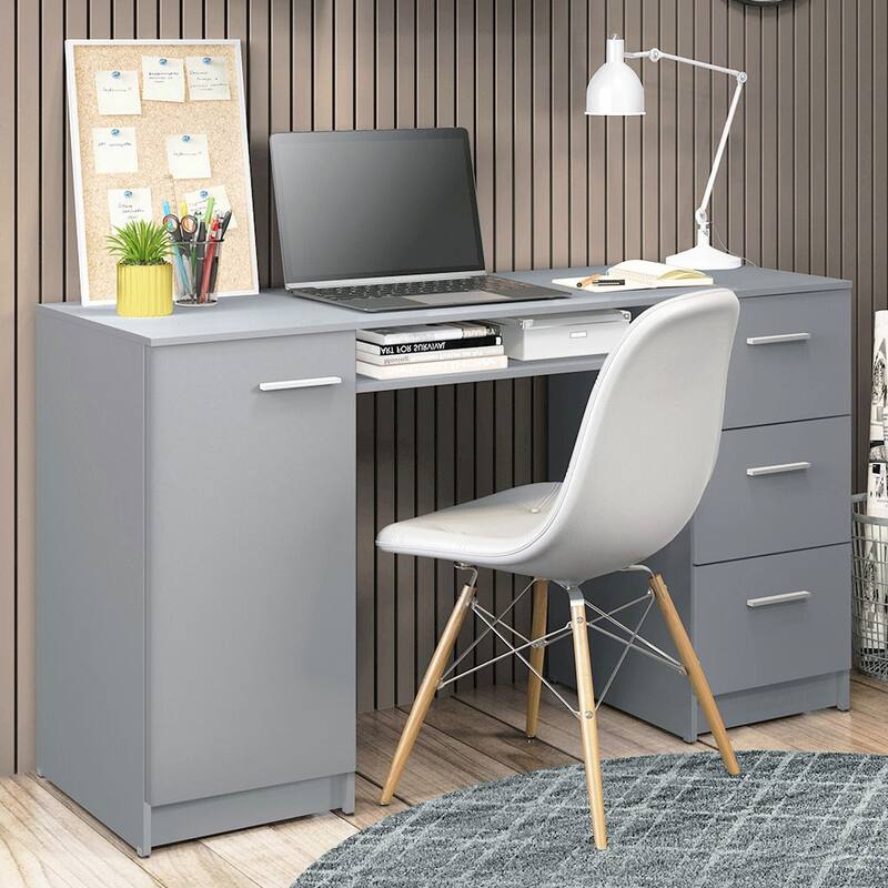 Madesa Home Office 53 inch Computer Writing Desk with 3 Drawers, 1 Door and 1 Storage Shelf, Wood, 30" H x 18" D x 53" W