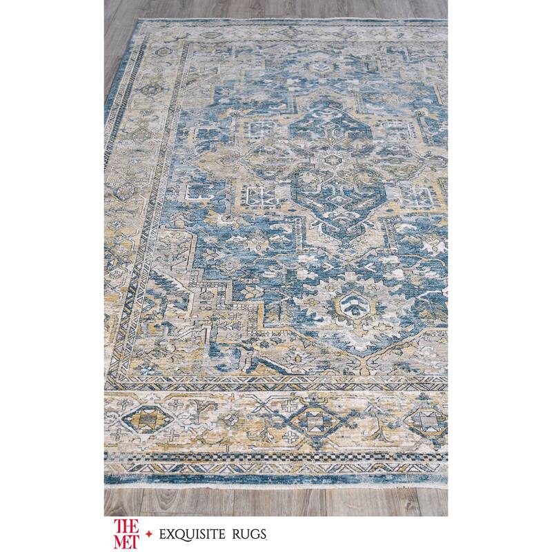 The Met X Exquisite Rugs Antique Loom Blue/Beige Area Rug.