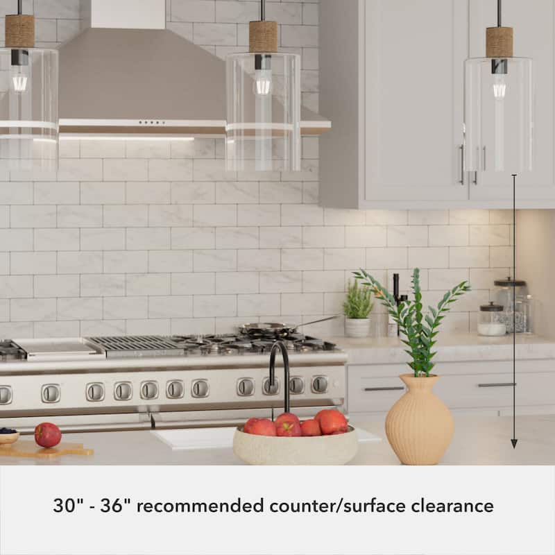 Hunter Vanning 1-Light Pendant w/ Natural Sisal Rope, Clear Glass - Kitchen, Dining Room, Foyer - Casual, Modern - Designer!