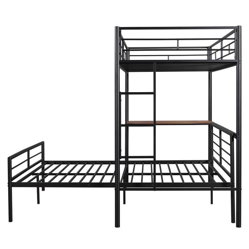 Twin Over Full Metal Bunk Bed with Desk, Ladder, and Quality Slats for Bedroom