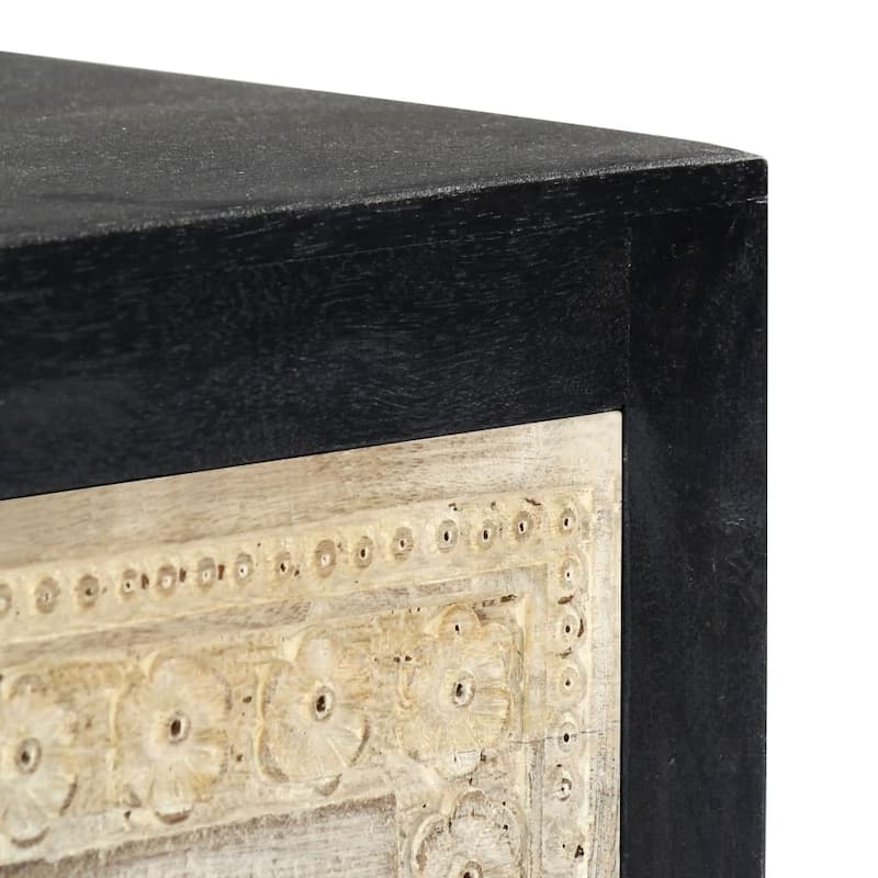 vidaXL Hand Carved Bedside Cabinet Gray 15.7"x11.8"x19.7" Solid Mango Wood