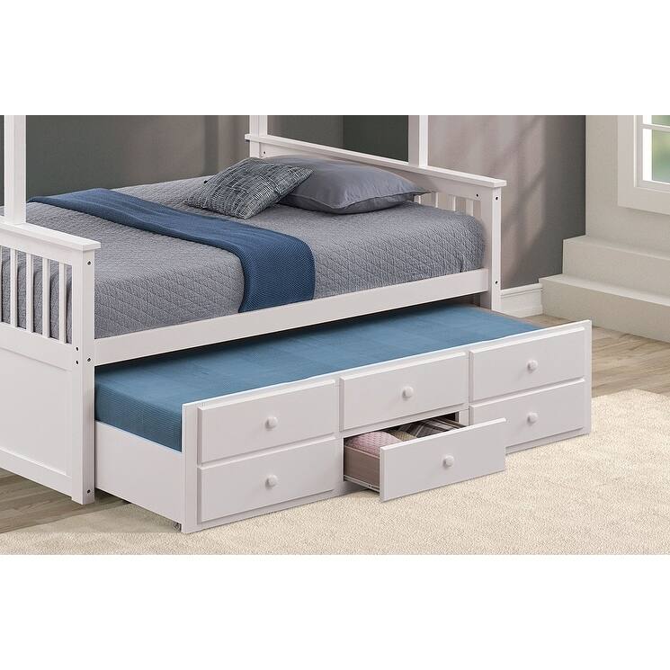Twin Over Full Bunk Bed with Ladder & Underbed Drawers, White